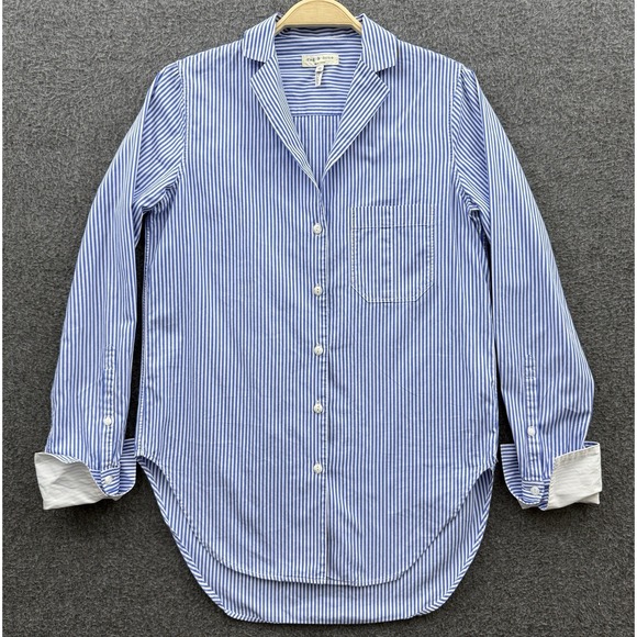 Rag & Bone Shirt Womens XS Blue White Striped Button Up Long Sleeve Flip Cuff - Picture 1 of 10